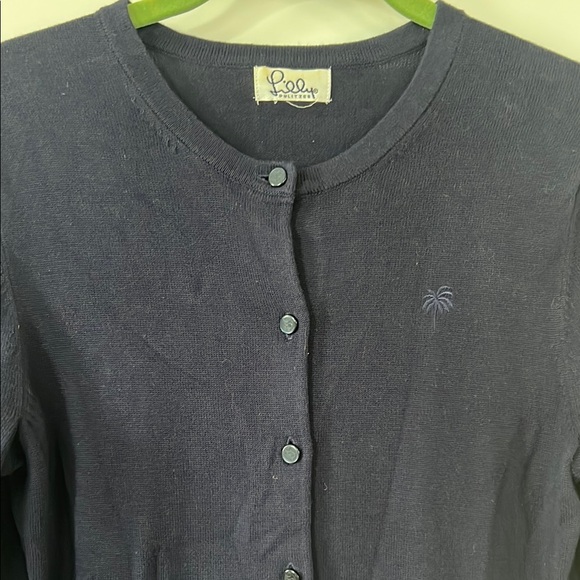 Lilly Pulitzer Blue Knit Cardigan with Ribbed Trim - Picture 3 of 7
